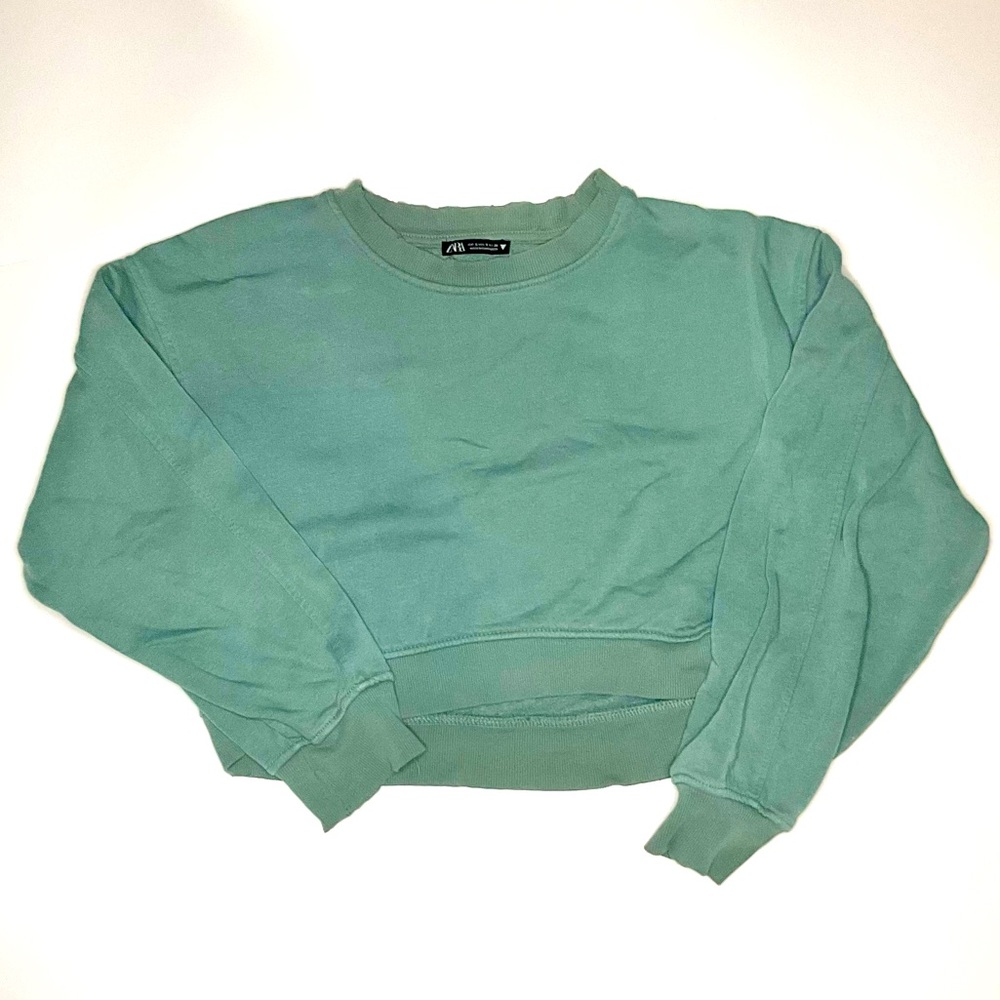 Zara Cropped Teal Crewneck XS